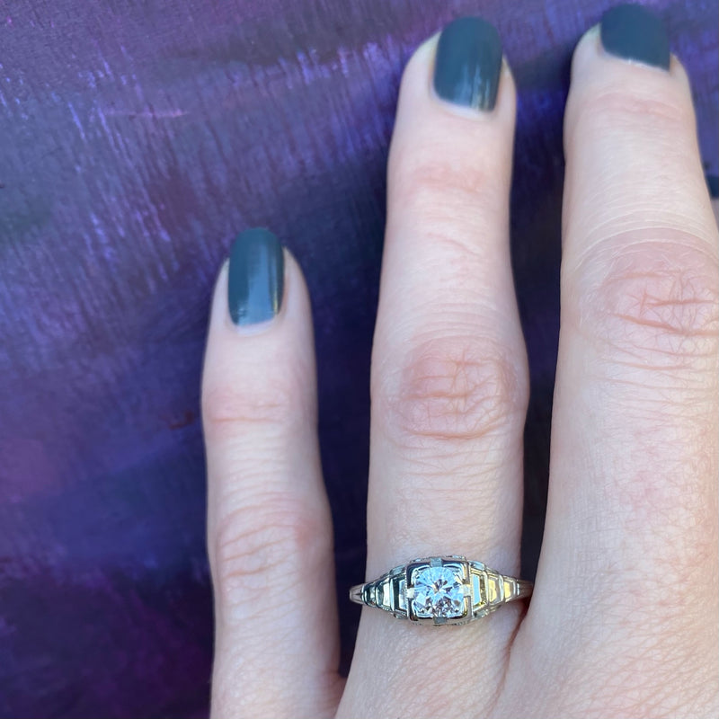 Art Deco White Gold Diamond Engagement Ring
