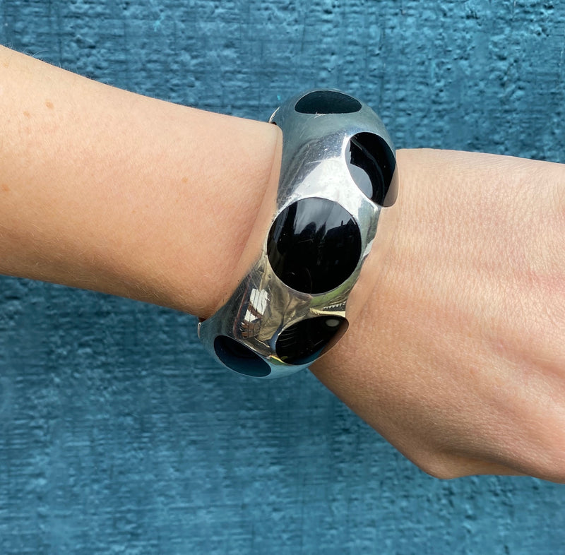 Fabulous Taxco Silver Ballesteros Polka Dot Hinged Cuff