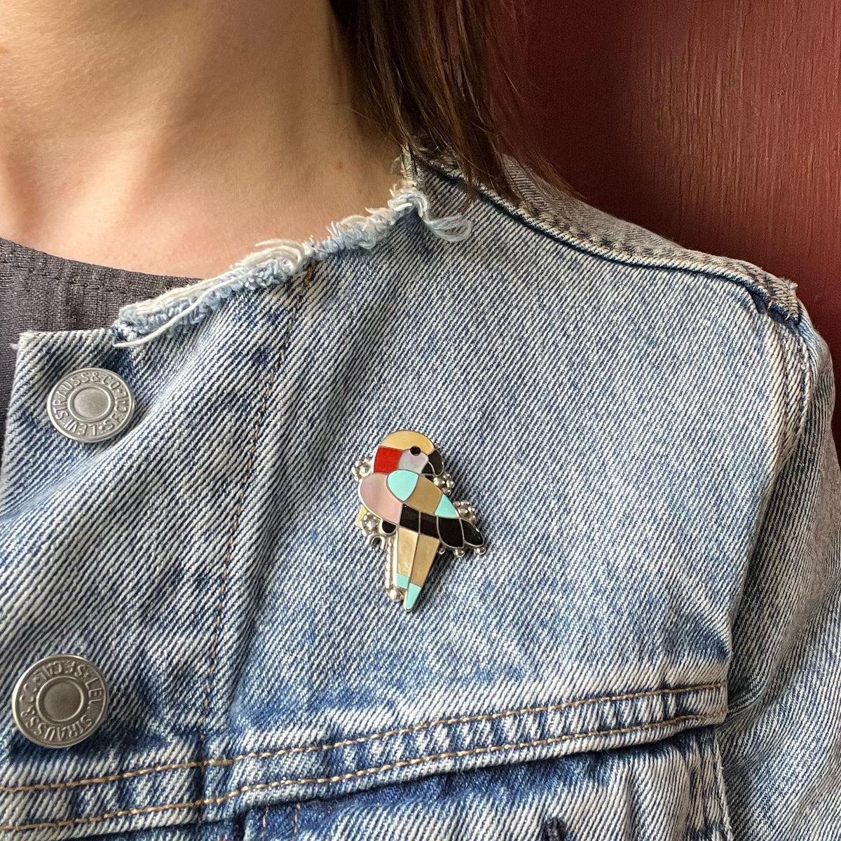 Vibrant Zuni Inlay Wild Parrot Brooch