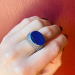Dramatic Lapis Lazuli in Engraved Silver Ring