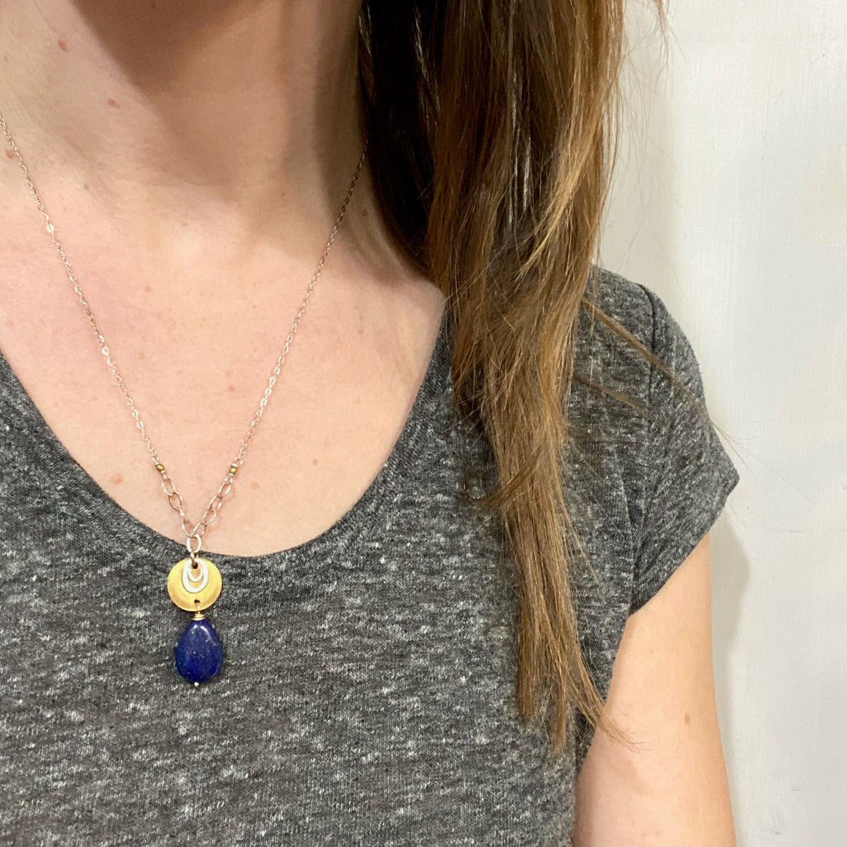 Deep Blue Lapis Necklace in Silver & Brass by Brin