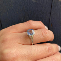 Engraved Platinum Solitaire Ring with Antique Sapphire