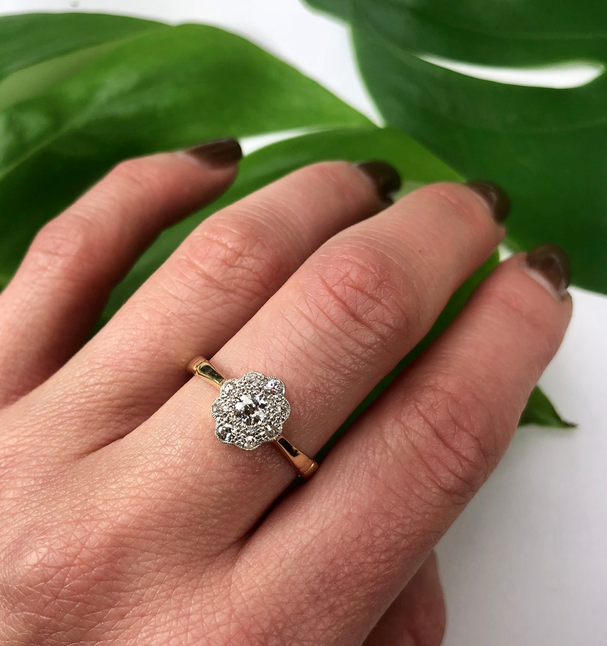 Cushion Cut Vintage Diamond Cluster Ring