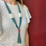 Superb Turquoise & Shell Heishi Bead Necklace with Jaclas