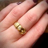 English 18ct Buckle Ring with Old Mine Diamonds