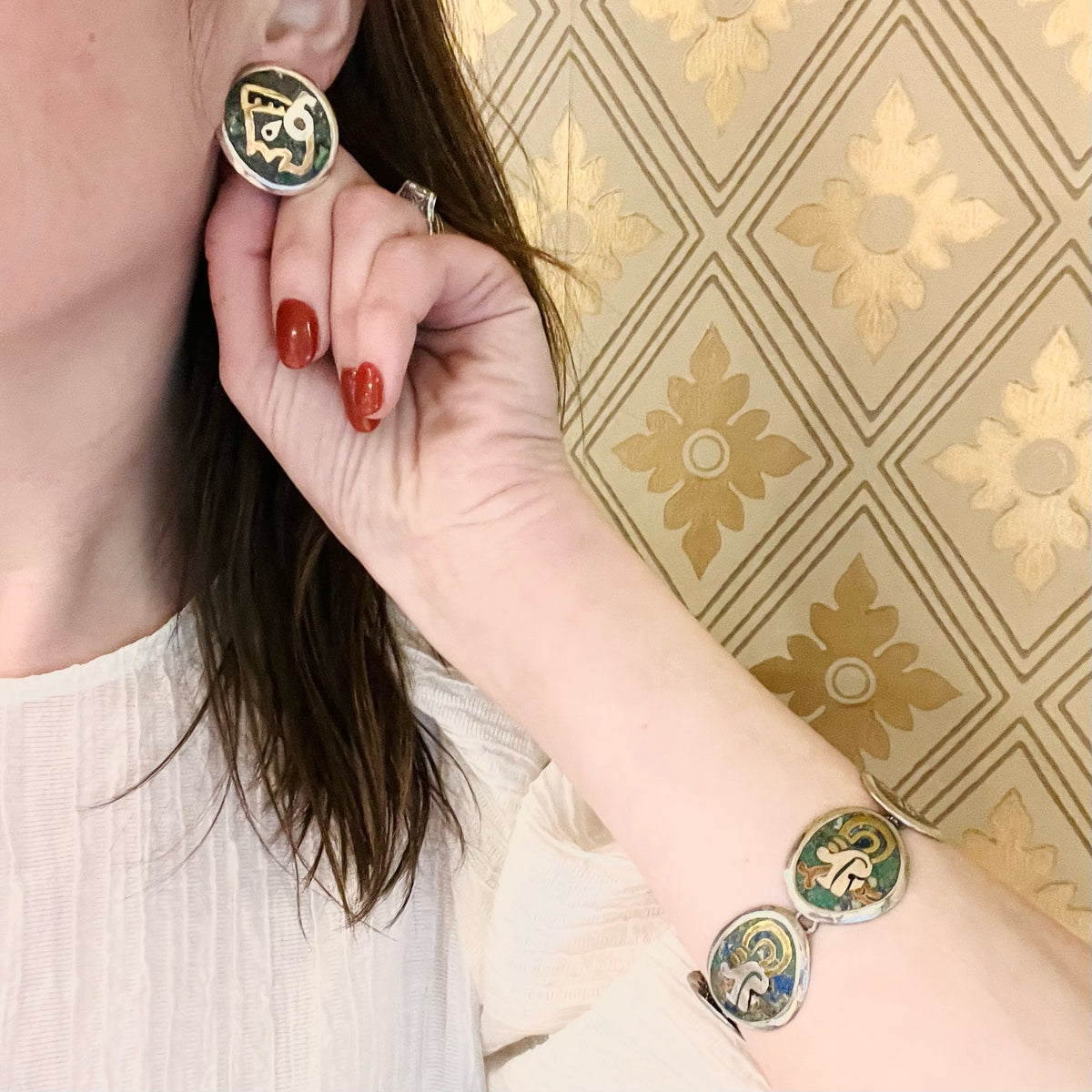 Vivacious Inlay in Mixed Metal Bracelet & Earring Set