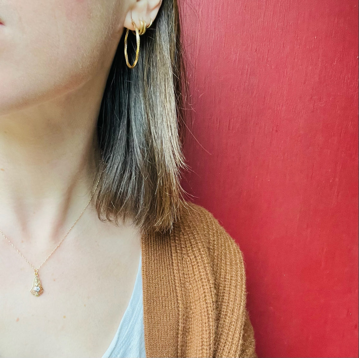 Glittering Engraved Gold Vintage Hoops