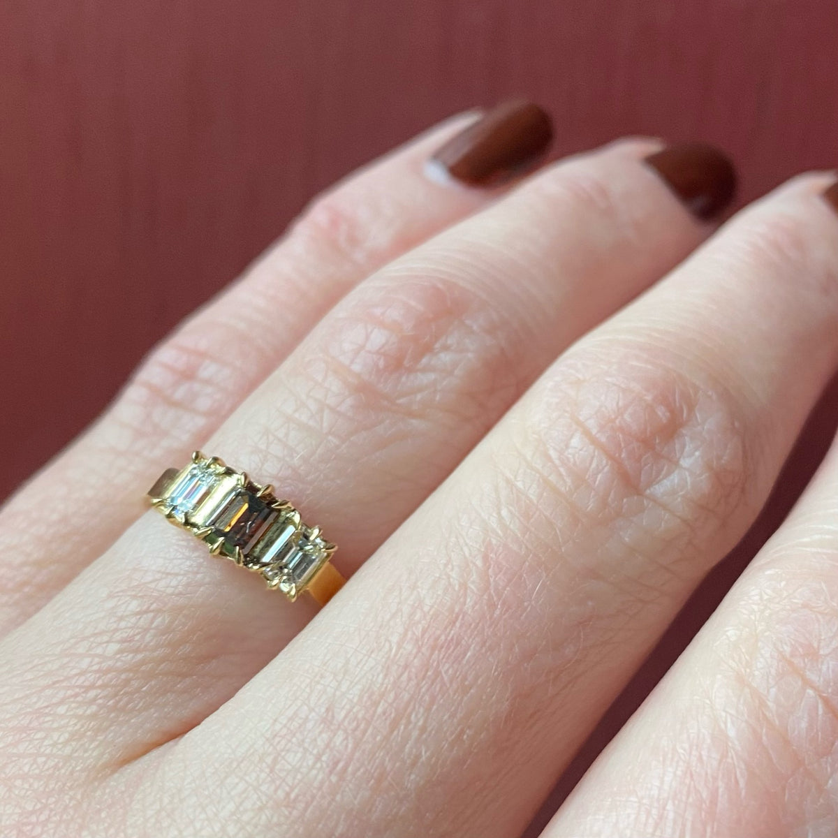 Bespoke 22k Cognac Emerald Cut Diamond Ring