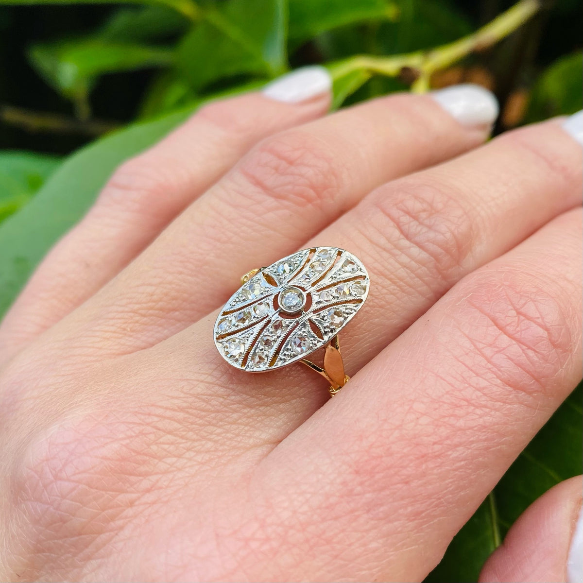 Diamond Spangled 18ct & Platinum Oval Ring