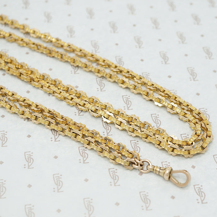 Long victorian guard chain 9ct gold with dog hook