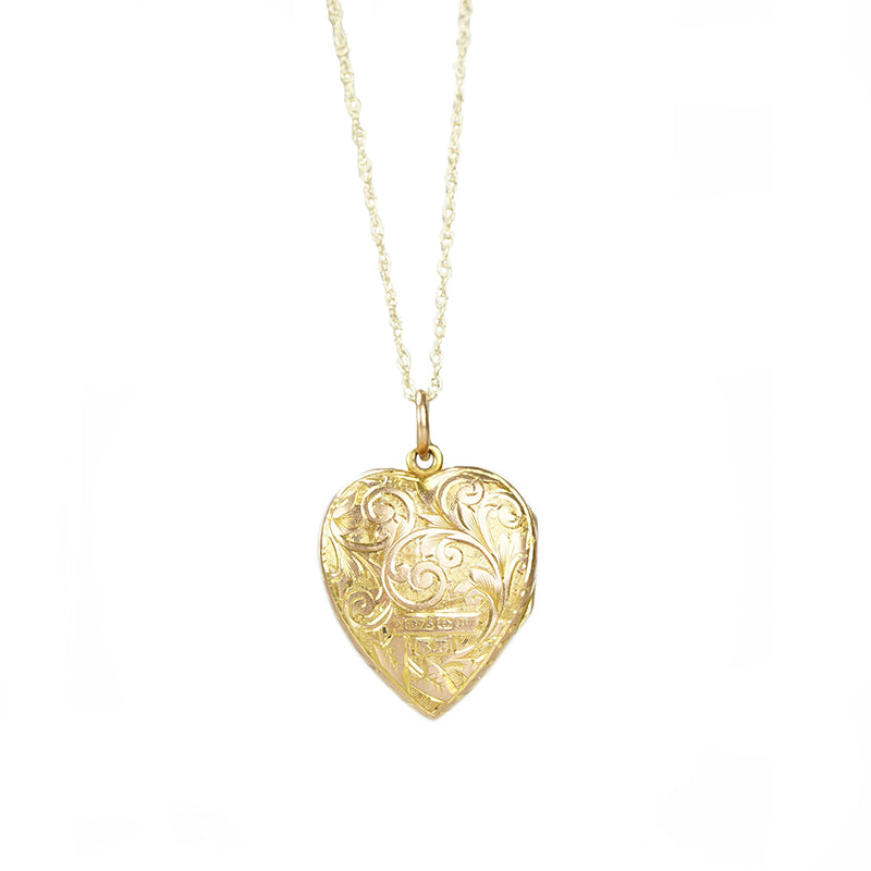 Antique Hand Engraved Heart Locket - Gem Set Love
