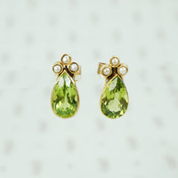 pear shaped peridot and pearl stud earrings