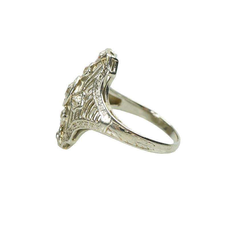 Vintage Deco Filigree Ring with Mine Cut Diamonds