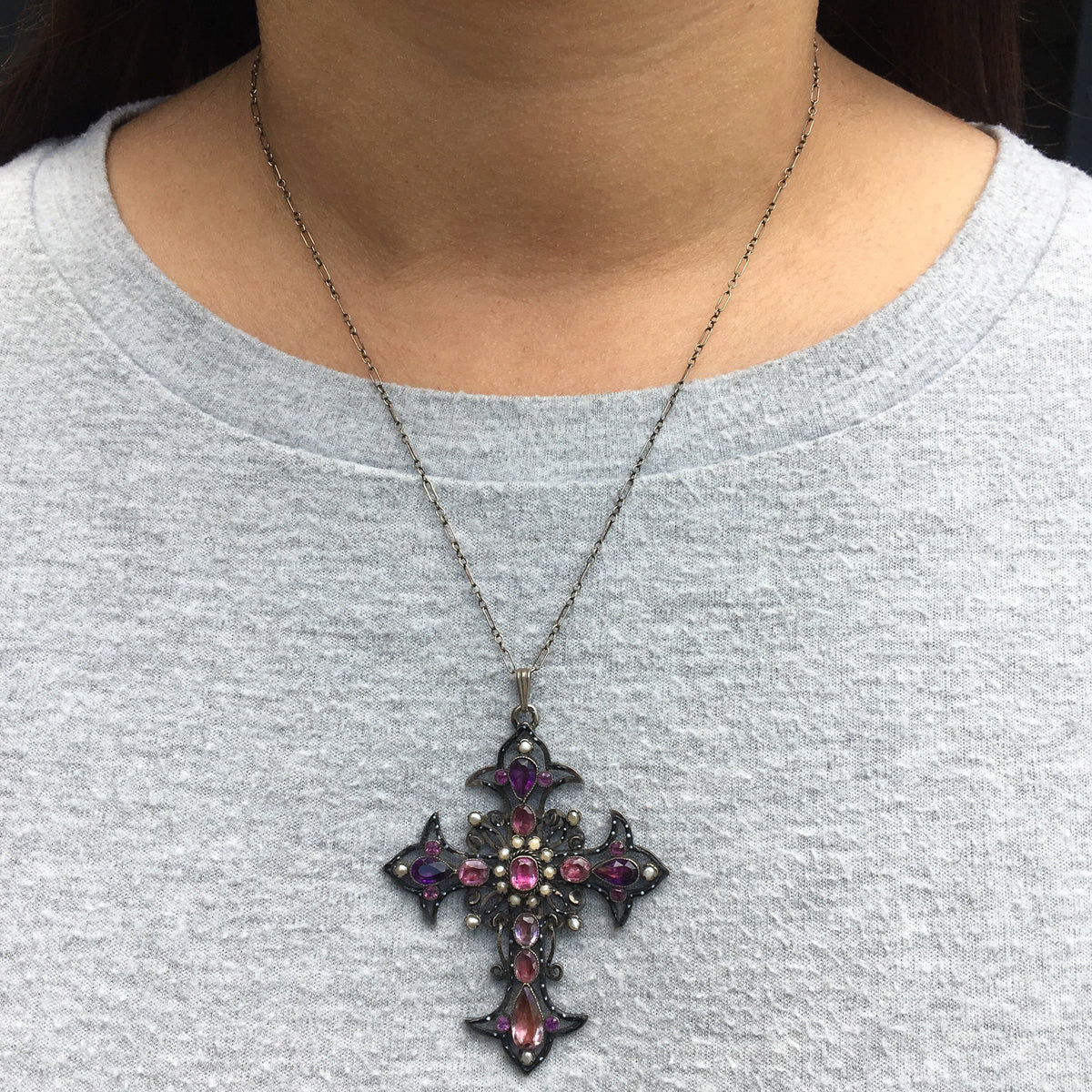 Stunning Beryl, Pearl & Paste French Silver Cross Circa 1830