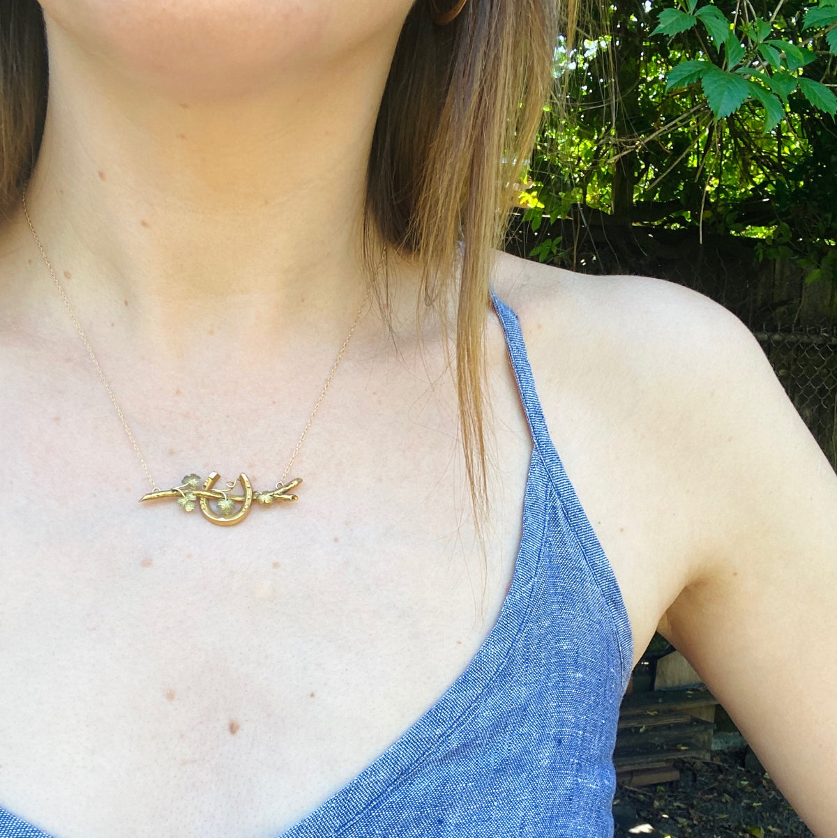 The Horseshoe and Branch Gold Necklace