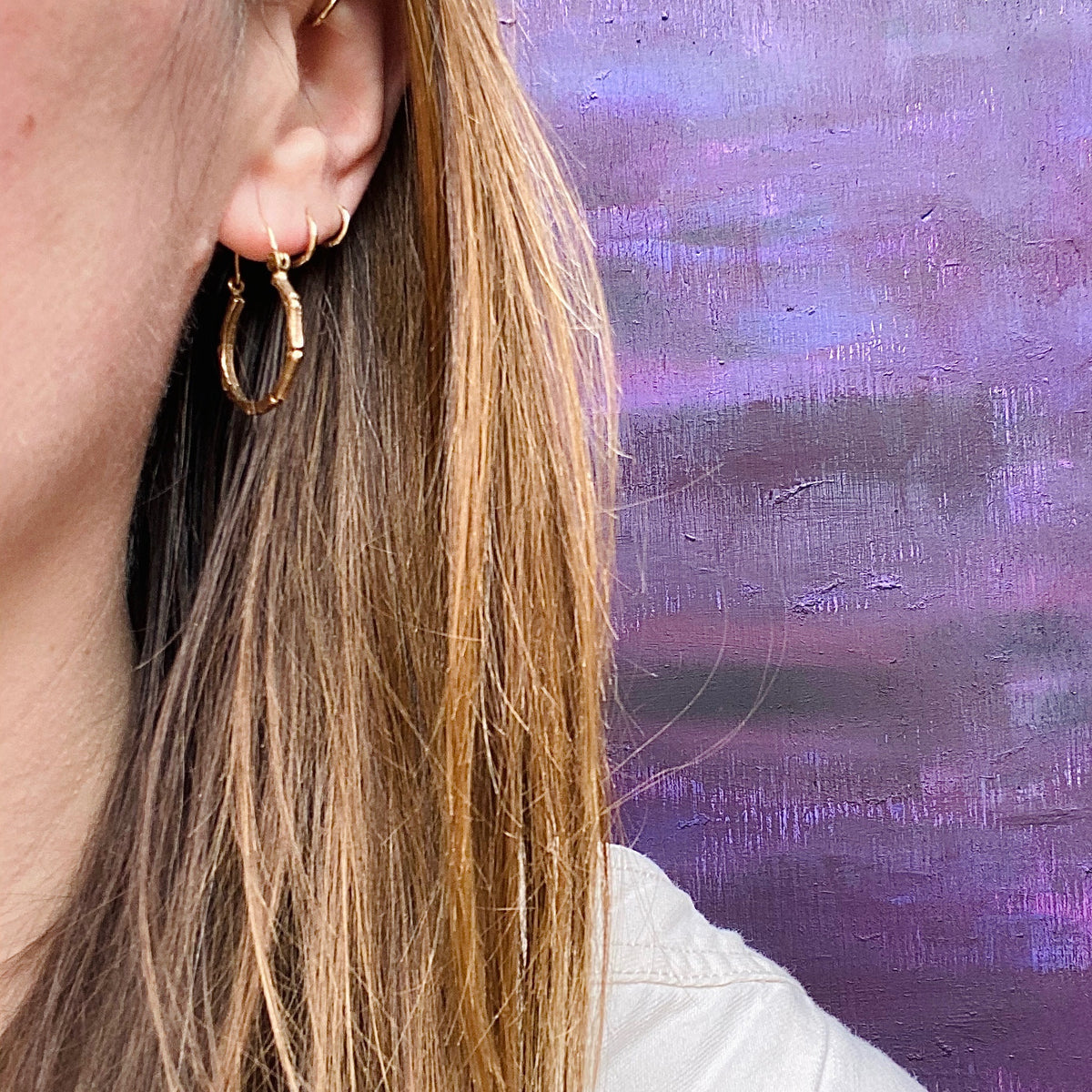 Summery Mid Century Bamboo Gold Hoop Earrings