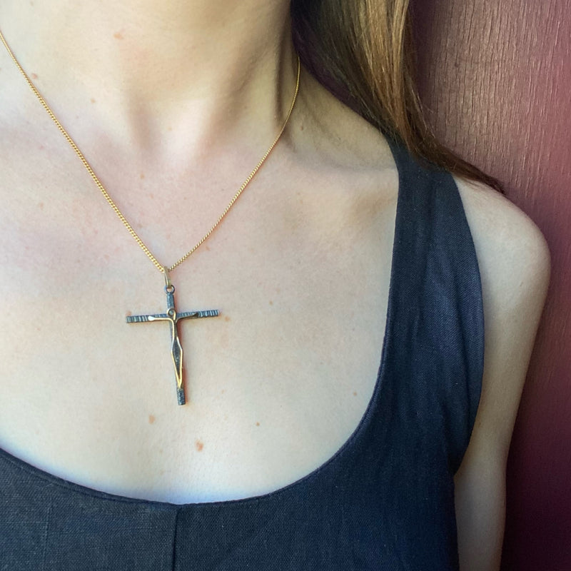 Modernist Crucifix in Two-Tone Gold