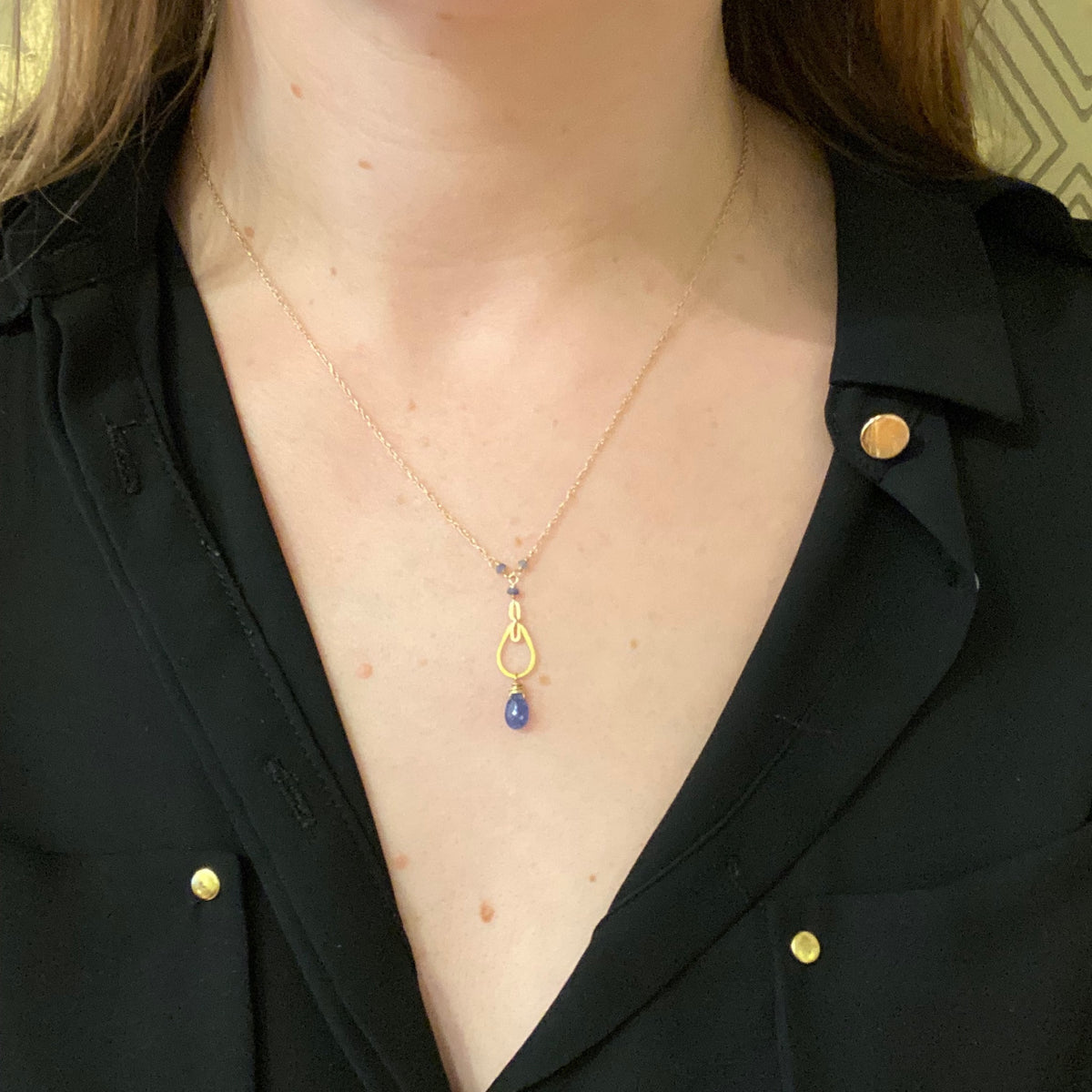 18k Gold & Sapphire Teardrop Necklace by brunet