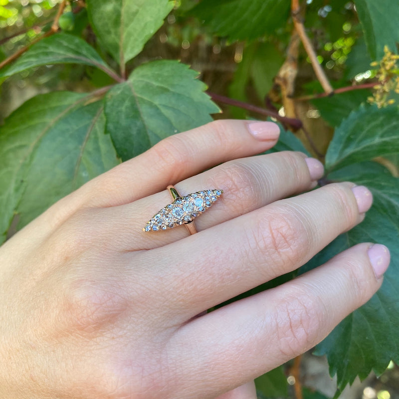 Majestic Gold Navette Ring Covered in Old Diamonds