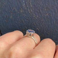 Engraved Platinum Solitaire Ring with Antique Sapphire
