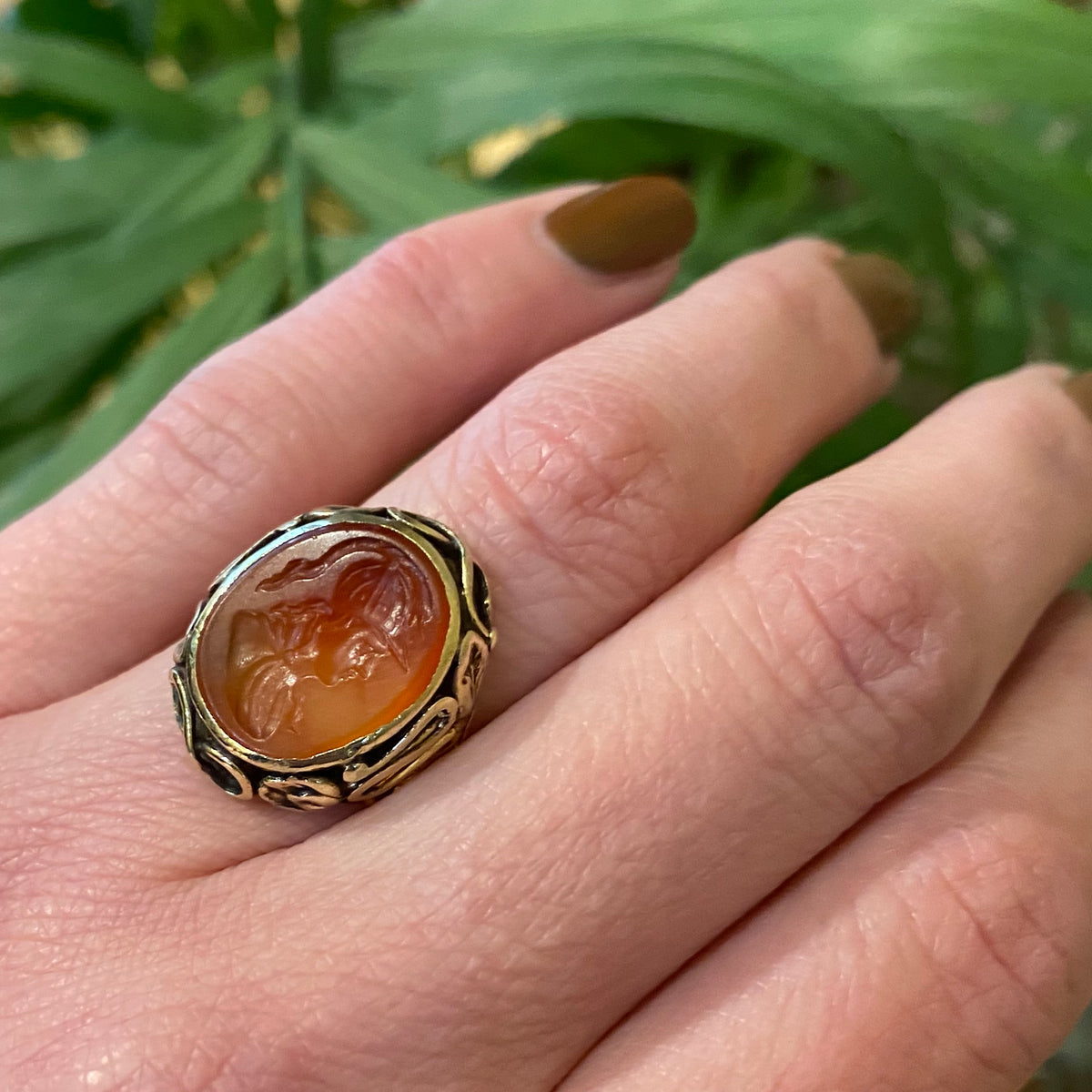 Sensational Carnelian Intaglio Ring with Snakes