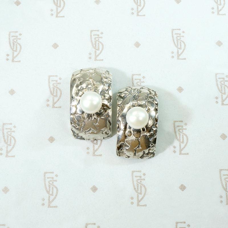 Dramatic Silver & Pearl Brutalist Earrings