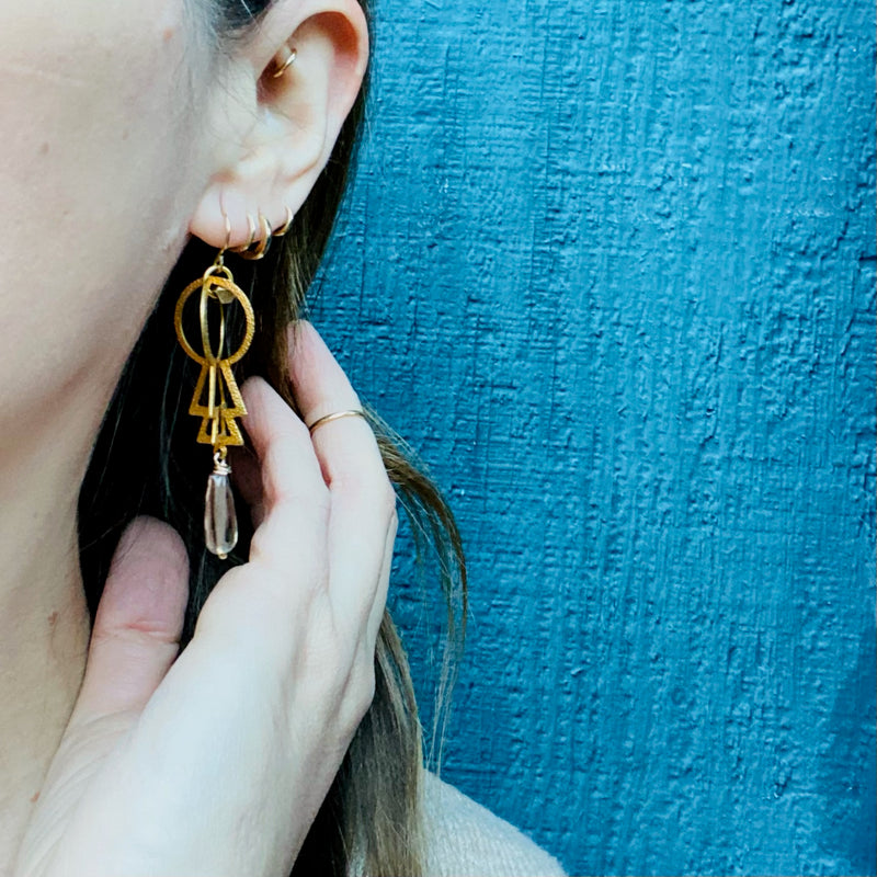 Fierce Brass & Smoky Quartz Earrings by Brin