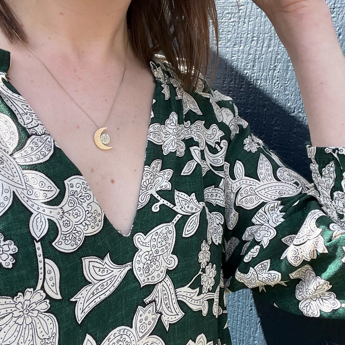 Gold Crescent Moon and Diamond Pendant