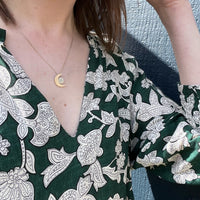 Gold Crescent Moon and Diamond Pendant