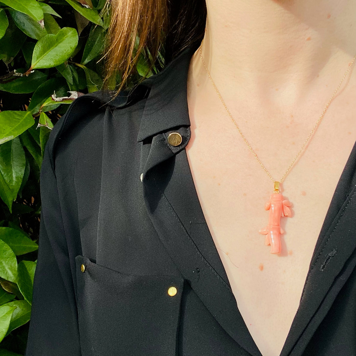 Antique Carved Coral Bamboo Pendant