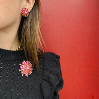 Kaleidoscopic Pink Rhinestone Brooch & Earring Set