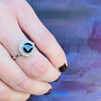 Sapphire Diamond Halo in Platinum