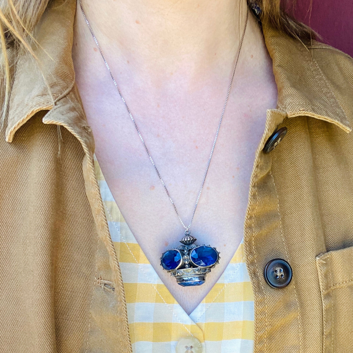 Royal Blue Sterling Crown Necklace