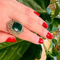 Chrysoprase Sterling Marcasite Deco Ring