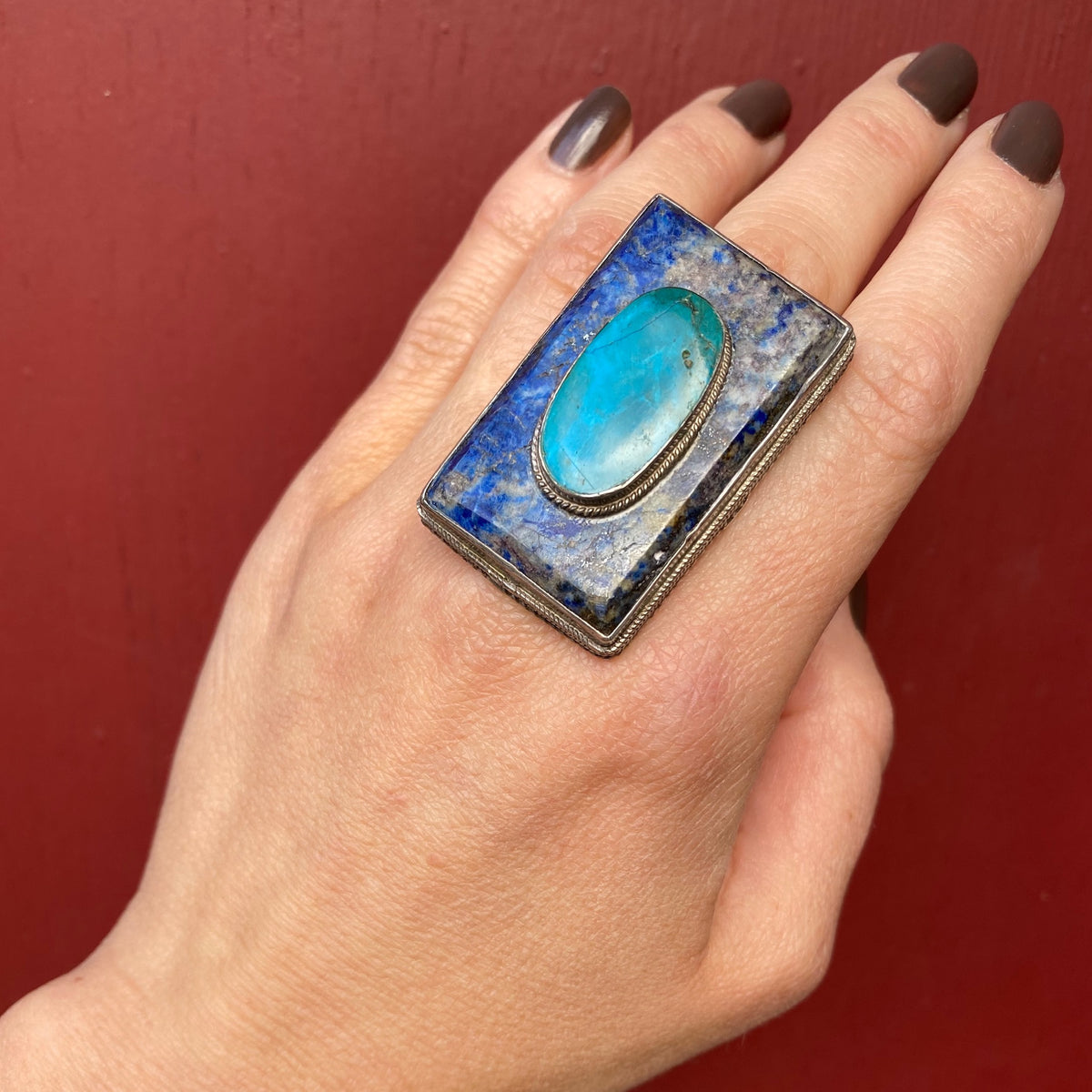 Bold Sodalite and Turquoise Sterling Ring