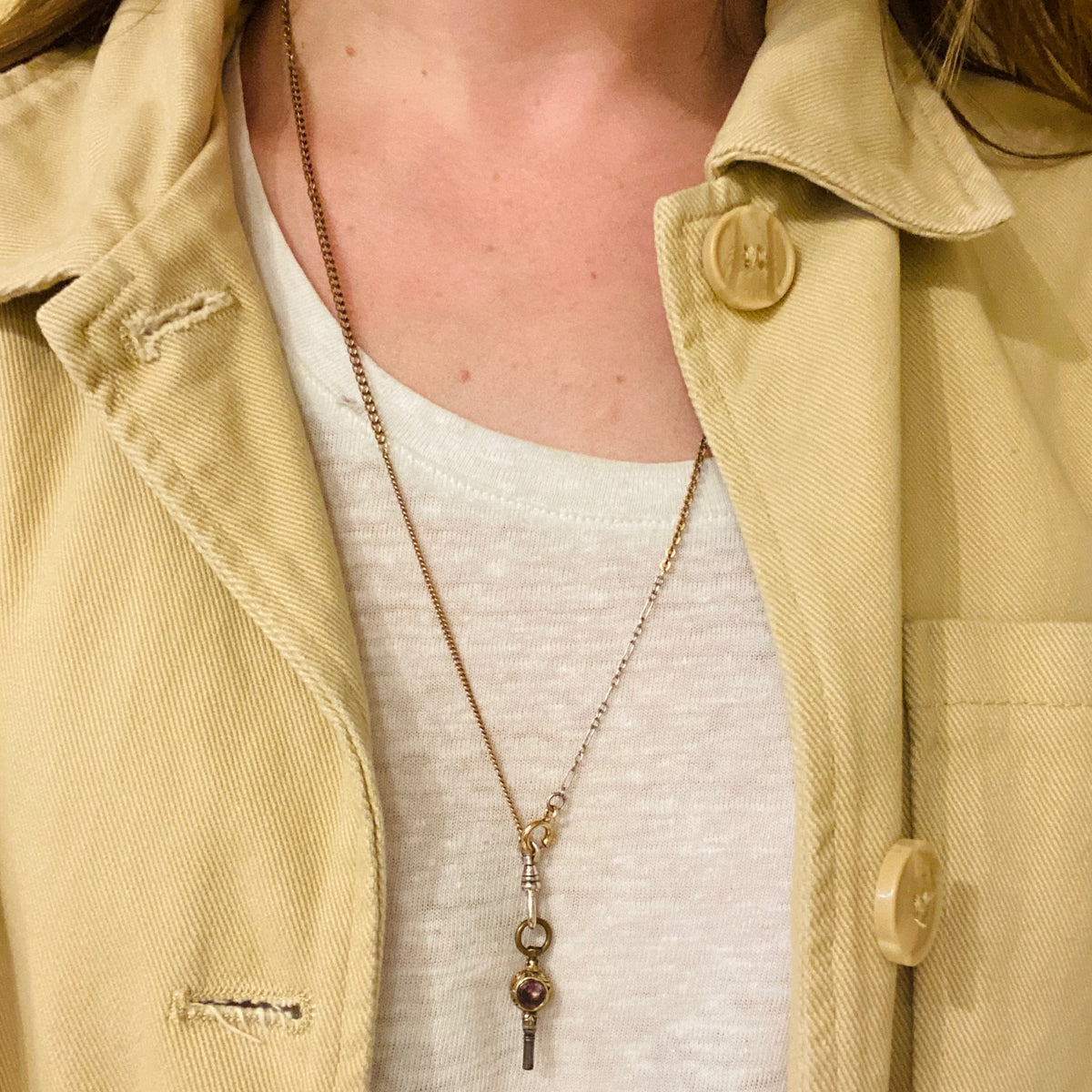 Amethyst & Chalcedony Gold Sheeted Watch Key
