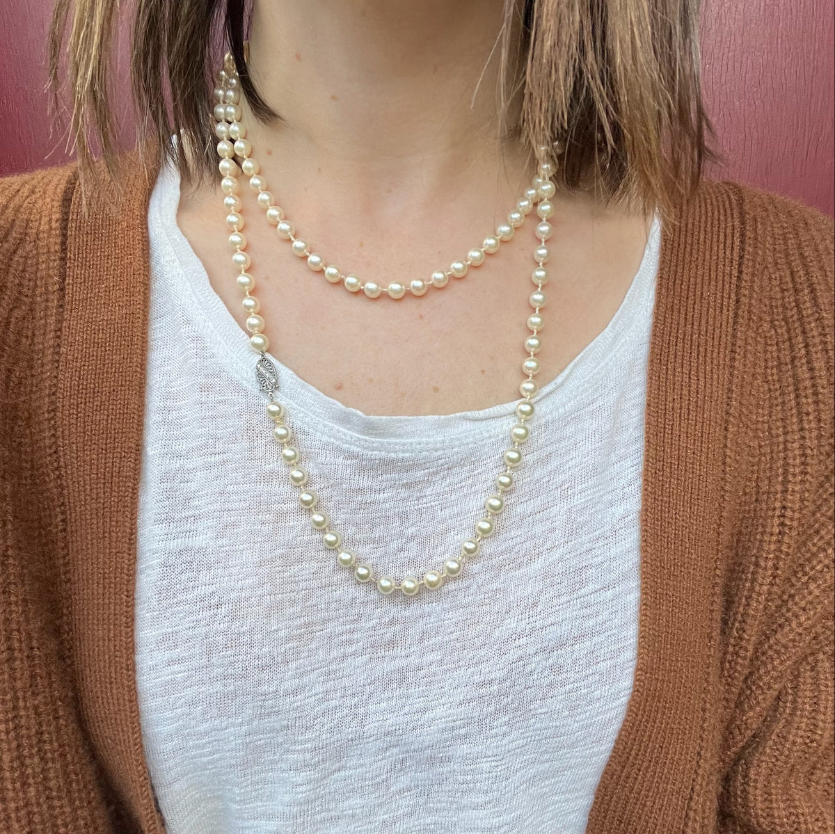 Luxurious Long Platinum Clasped Pearls