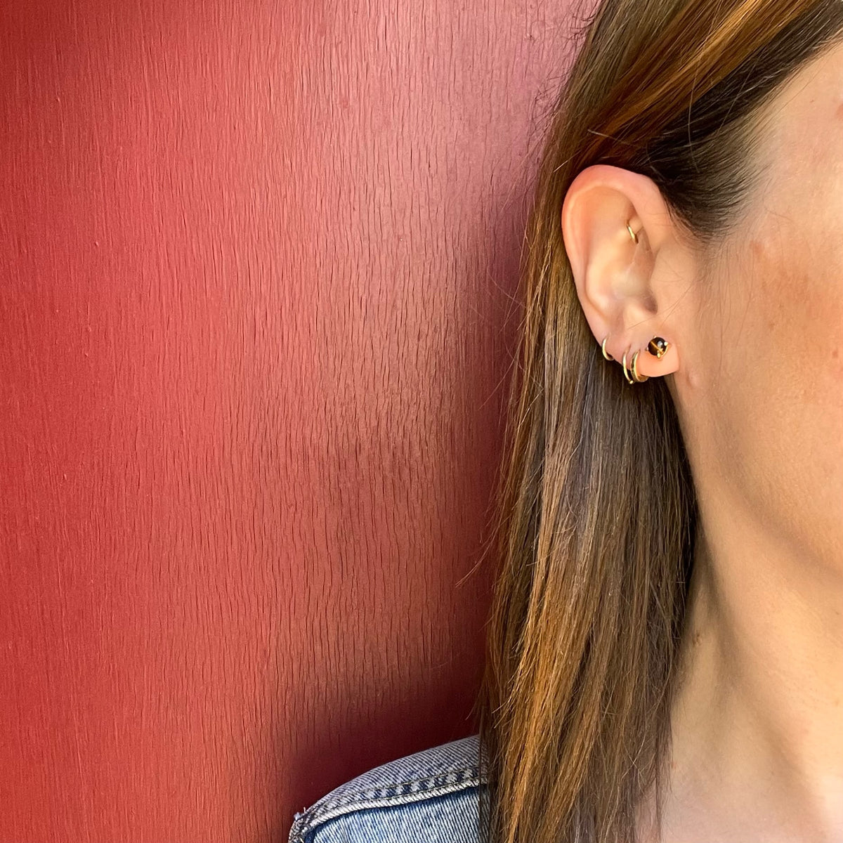 Chic Tiger's Eye in Gold Stud Earrings