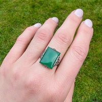 Architectural Deco Ring with Chrysoprase & Marcasite