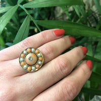 Georgian Diamond Pearl & Coral Button Ring