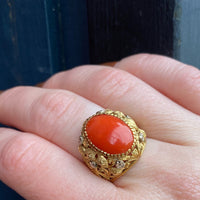 Glittering Gold & Platinum Flowers Red Gem Ring