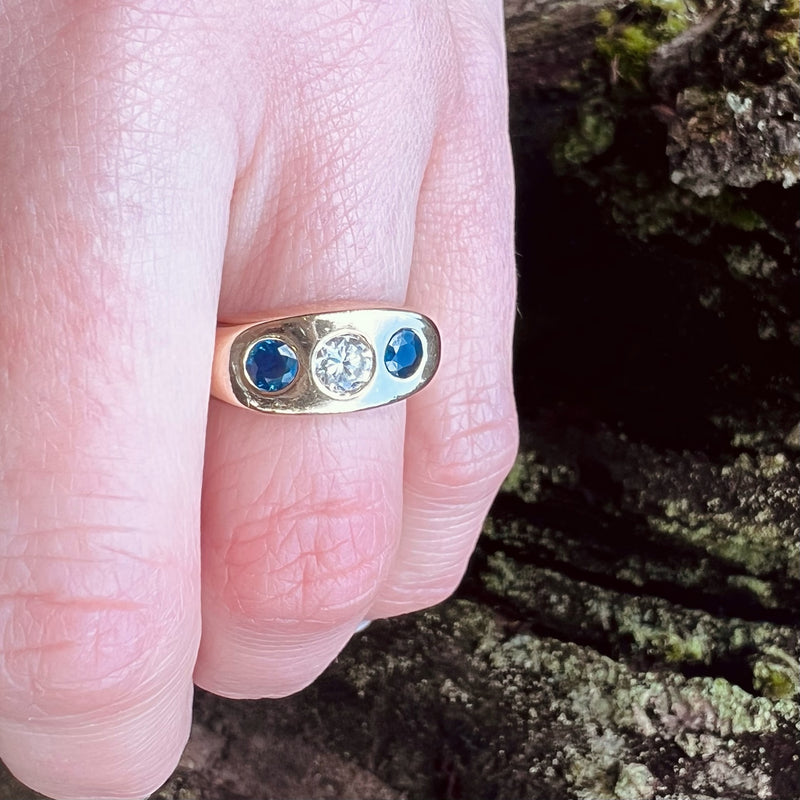 Chunky Sapphire and Diamond Gold Band