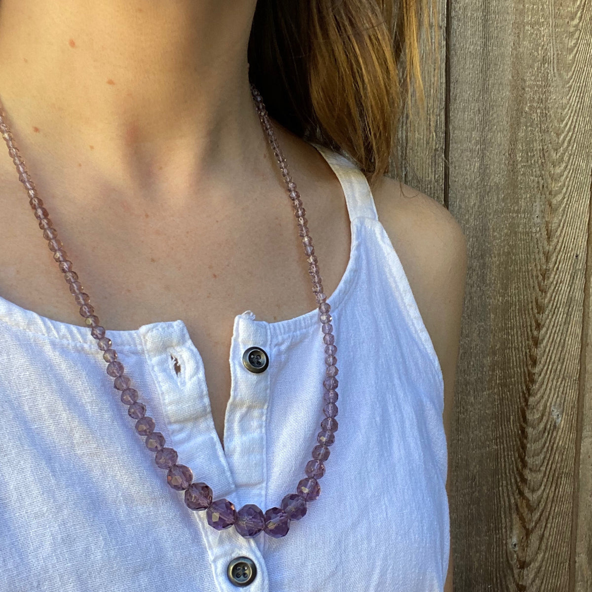Pretty Purple Glass Bead Necklace