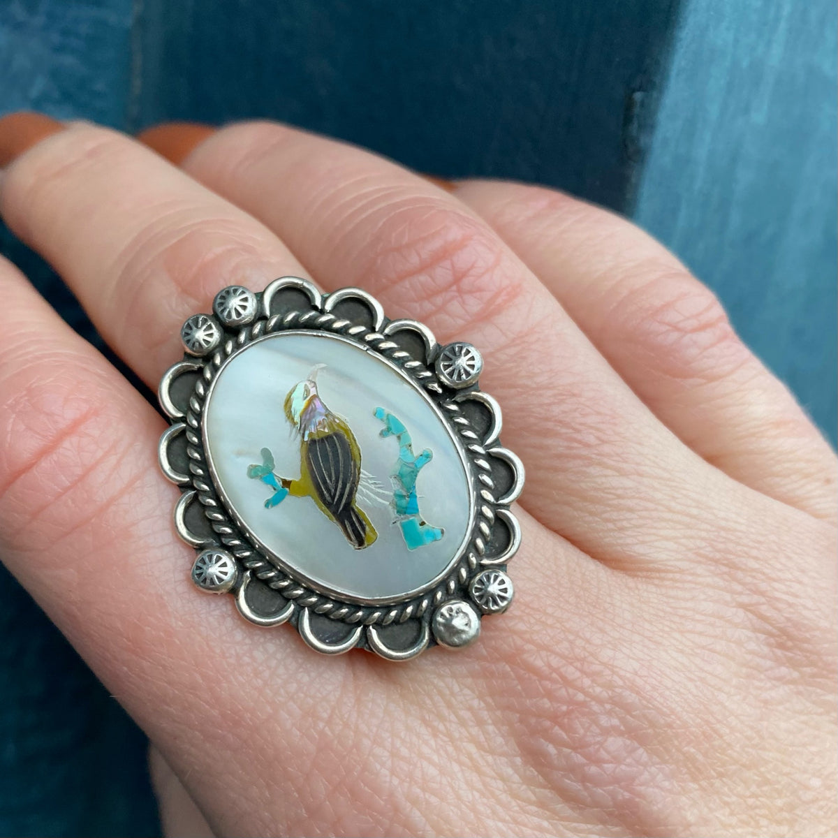 Charming Goldfinch Mother of Pearl Inlay Ring