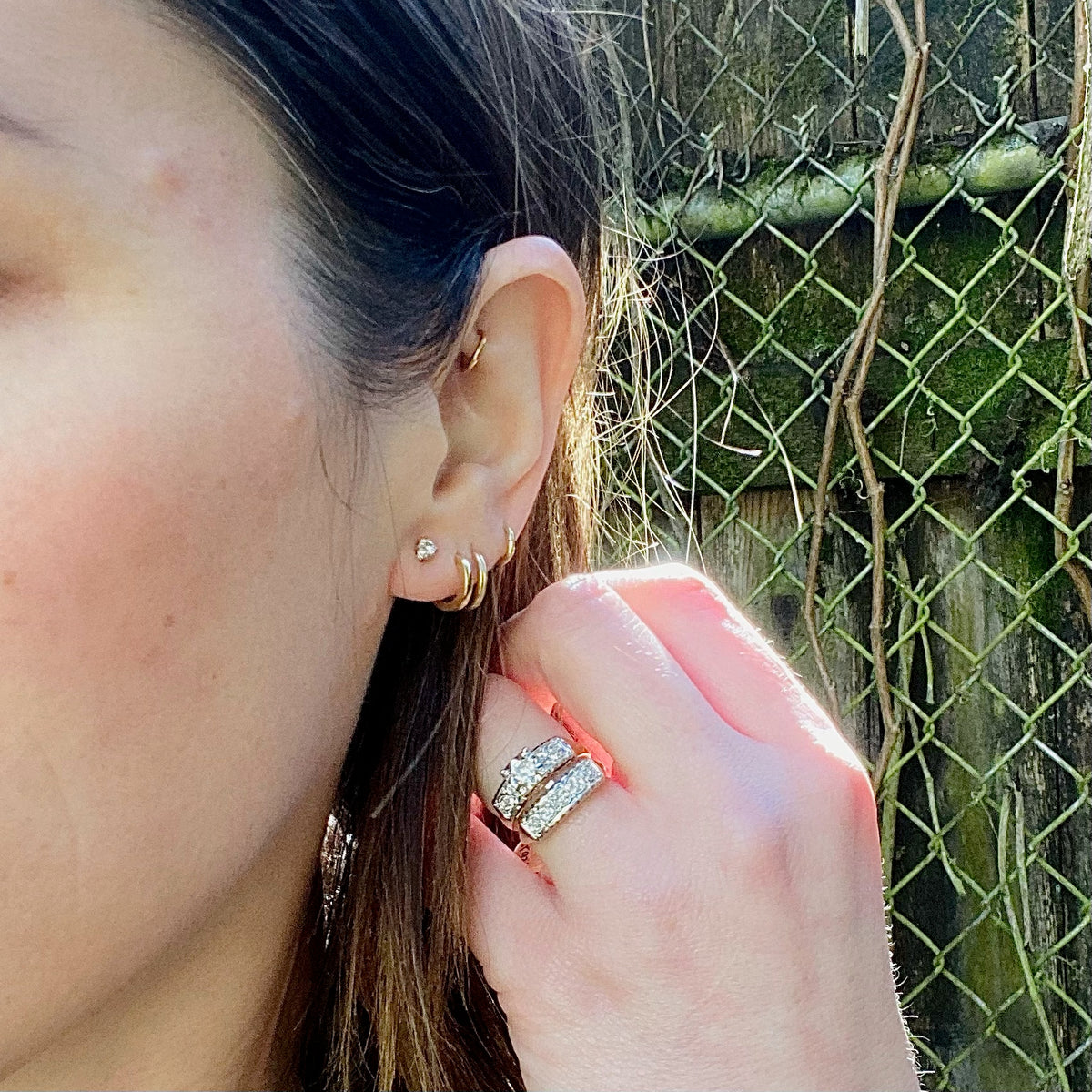 Tiny Stud Earrings with Vintage Champagne Diamonds