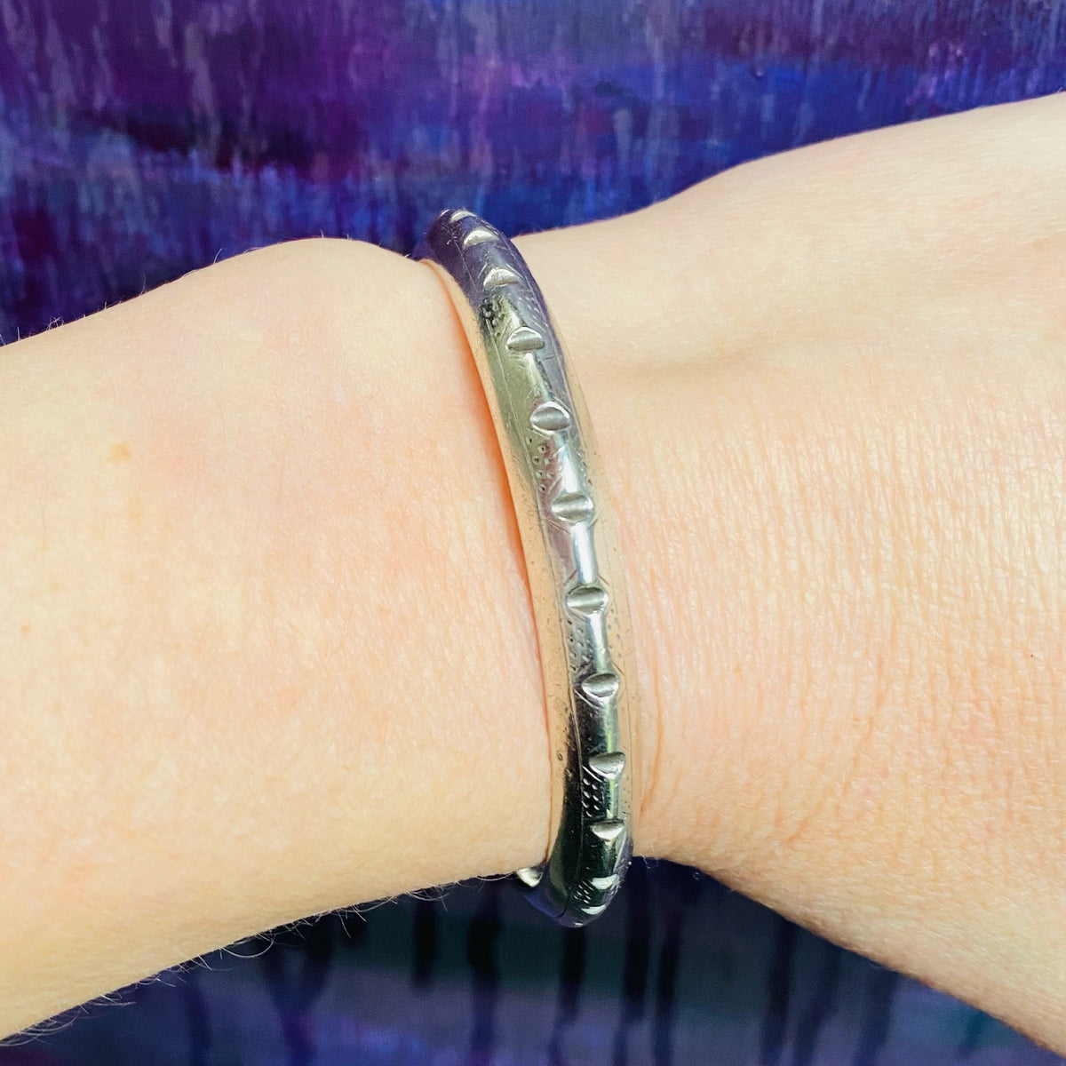 Heavy Coin Silver Bangle Bracelet in Small Size