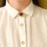 Tiny Fancy Krementz Gold and Cushion Cut Amethyst Brooch