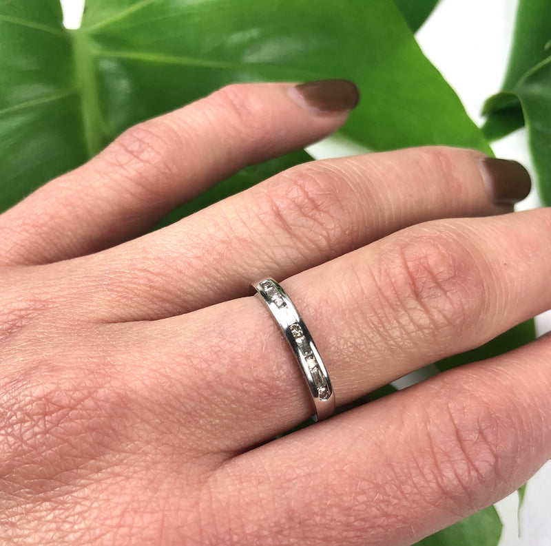 Vintage Platinum Band set with Round and Baguette Diamonds