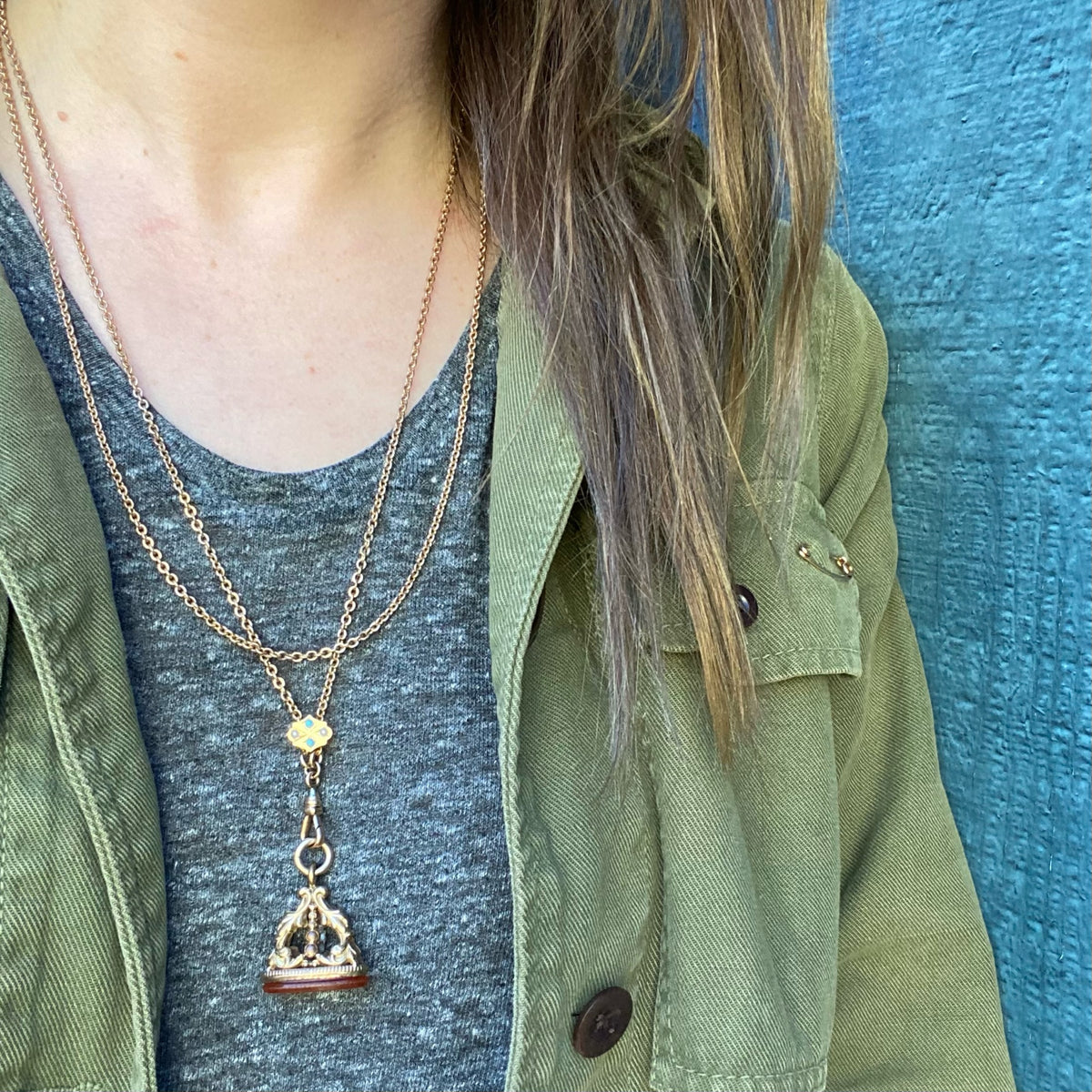 Lovely Long Turquoise and Pearl Slide Chain