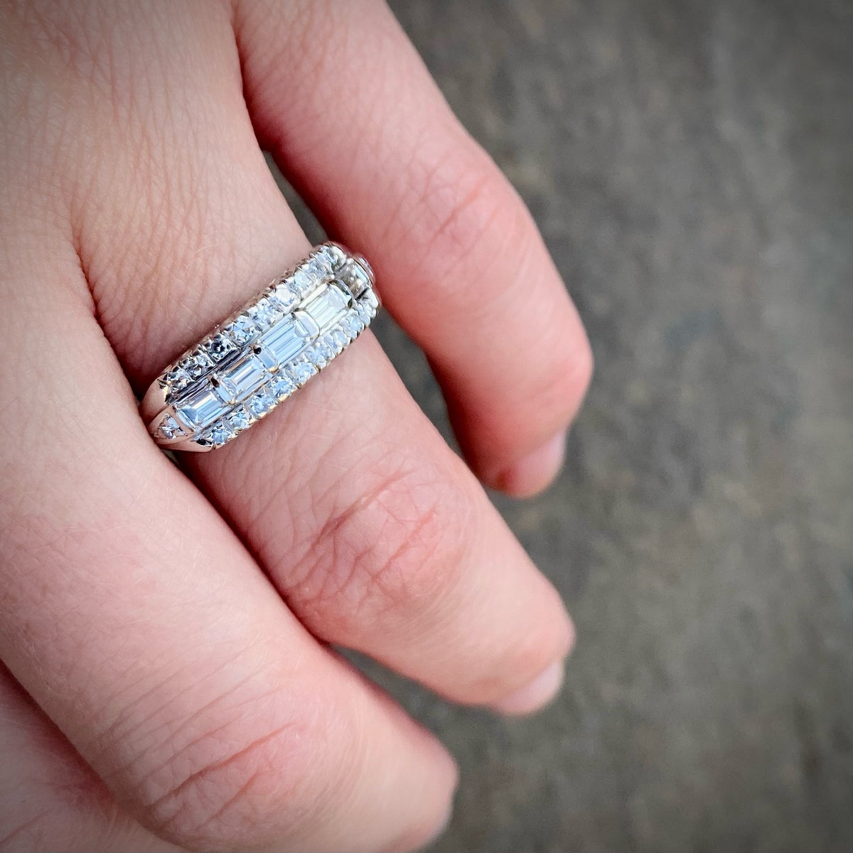 Classic Wide Platinum and Diamond Baguette Band